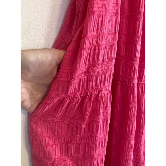 NWT Pink Puff Sleeve Maxi Dress by J. NNA Smocked Bodice Square Neck Size L - Picture 6 of 8